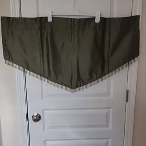 Beaded Silk Valance Hippie Boho Chic Artsy Living Room Bedroom Sage Green White